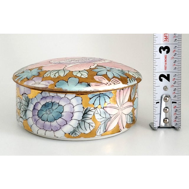 Toyo Vintage Golden Peony Hand Painted Chinese Porcelain Box Signed For Sale - Image 4 of 9