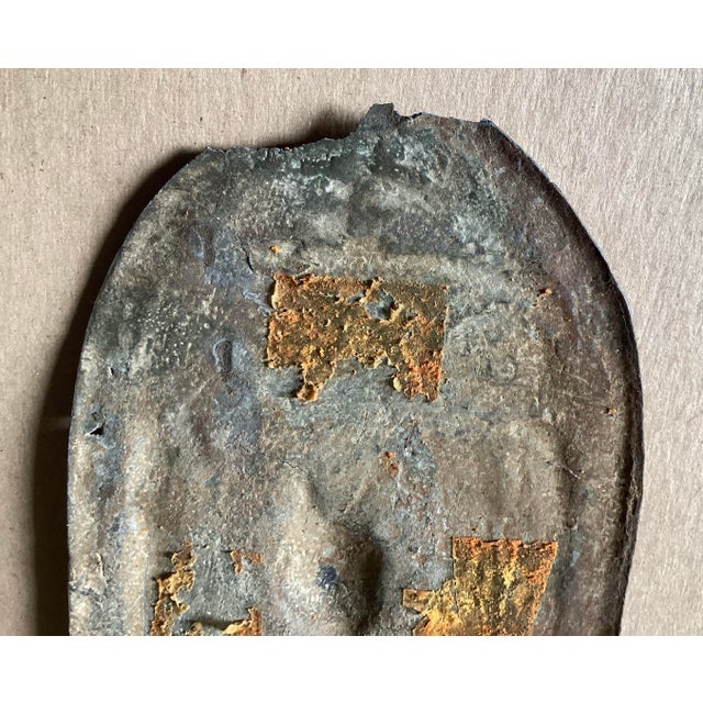 Metal Antique Sukhothai Style Thai Buddhist Metal Votive Plaque Amulet For Sale - Image 7 of 8