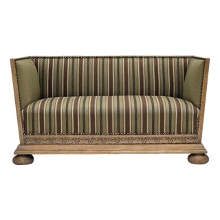 Danish 2-Seater Sofa in Striped Green Furniture Wool and Oak, 1950s For Sale