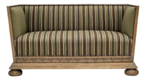 Danish 2-Seater Sofa in Striped Green Furniture Wool and Oak, 1950s