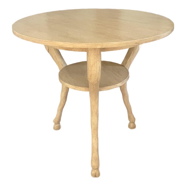 Vintage Carved & Custom Painted Round Side Table With Hoof Feet For Sale