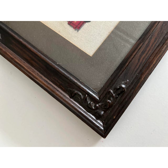 French Country 1982 Handmade Needlepoint Fire Truck Signed With Vintage Frame For Sale - Image 3 of 4