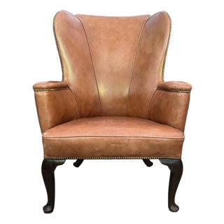 20th Century French Country Style Leather Wingback Armchair For Sale