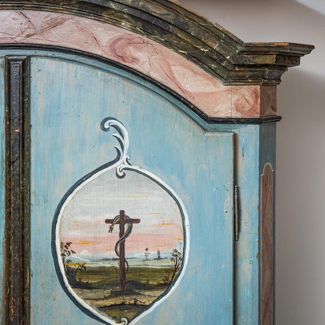 Wood Folk Art Painted Armoire, Southern Germany, 1800s For Sale - Image 7 of 8