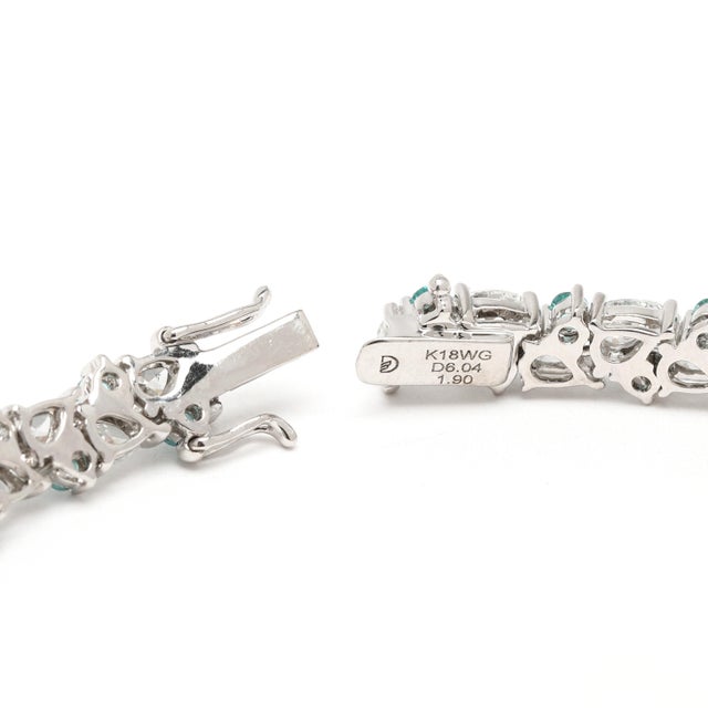 Early 21st Century 7.94ctw Blue Zircon & Diamond Tennis Bracelet, 18k White Gold, Length 7.25 In. For Sale - Image 5 of 6