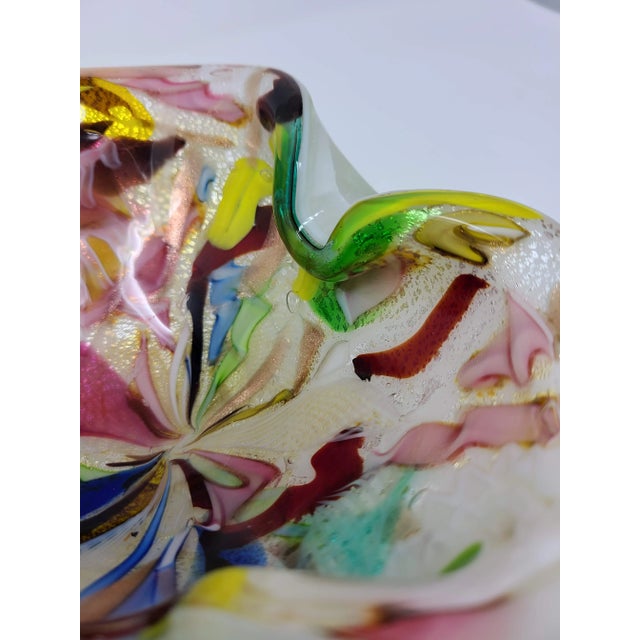 Murano Vintage Authentic Murano Made in Italy Cased Kaleidoscope Multi Color Hand Blown Art Glass Bowl Art Glass For Sale - Image 4 of 12