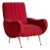 Italian Red Channeled Armchair with Brass Legs, 1950s - 4 Available For Sale
