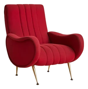 Italian Red Channeled Armchair with Brass Legs, 1950s - 4 Available