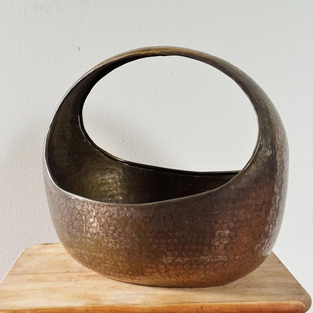 Mid 20th Century Mid-Century Hand Forged and Hammered Brass Bowl Basket For Sale - Image 5 of 6