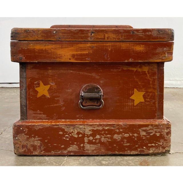 Antique Hand-Painted Wood Trunk For Sale In Kansas City - Image 6 of 12