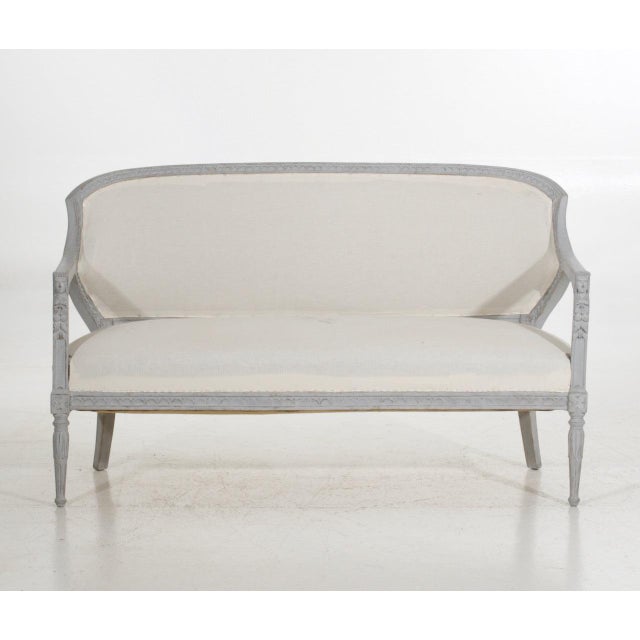 Charming freestanding gustavian style sofa with beautiful carvings, 19th century h. 94 h-seat. 46 l. 151 d. 60 cm h. 37...