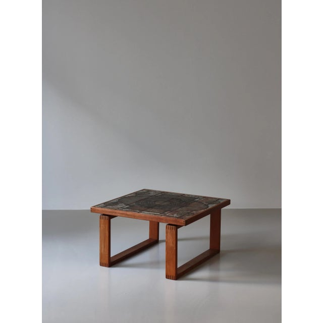 Danish Modern Center Table in Teakwood & Ceramic Tiles attributed to Ox-Art, 1973 For Sale - Image 3 of 13