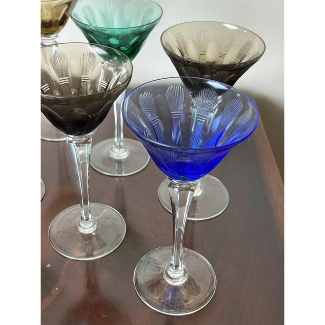 Set 6 colored crystal glasses, Italy, 1950s Found in a noble apartment. Intact and in excellent condition.