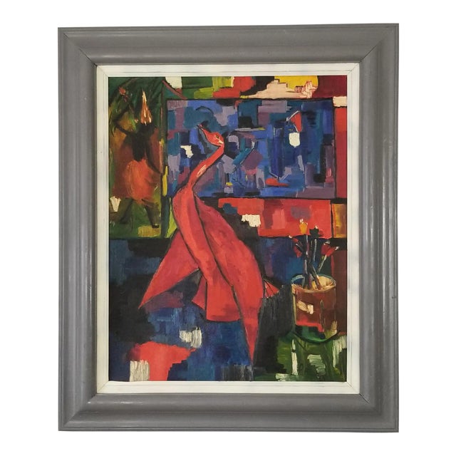 1970 Vintage D Ford Cubist Shape Colorful Painting For Sale
