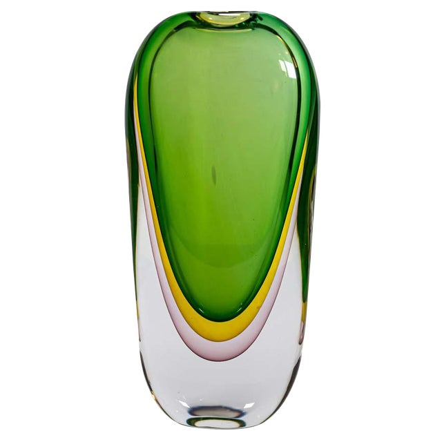 Green Yellow Purple Art Glass Vase by Silvano Signoreto, 1990s For Sale