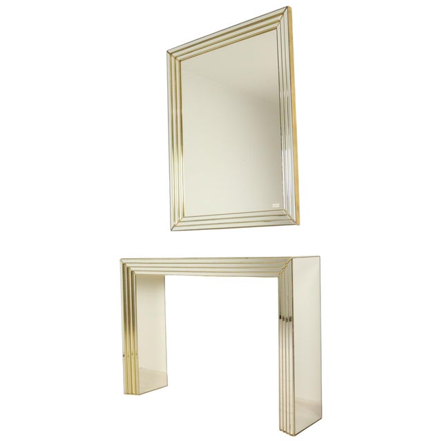 Mid-Century Modern Mirror with Console in Silver and Gold in Deknudt, 1980s, Set of 2 For Sale - Image 3 of 18