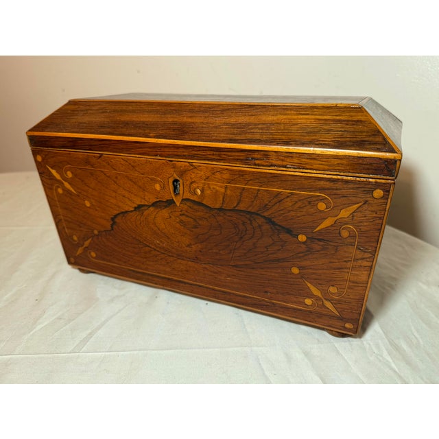 Antique 19th Century English Regency Inlaid Wood Sarcophagus-Form Tea Caddy Box For Sale - Image 12 of 17
