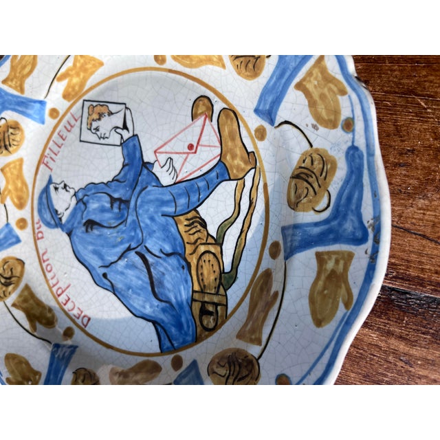Ceramic Antique 1917 Hr Quimper Assiettes Du Cercle Du Soldat/Circle of the Soldier of the 6th Arrt Faience Plate Deception Du Filleul/Godson's Disappointment For Sale - Image 7 of 7