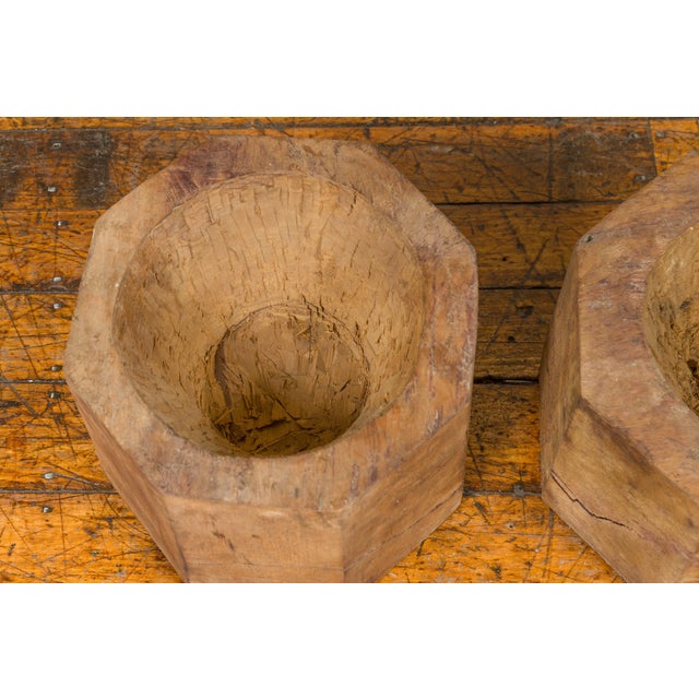 Mid 19th Century Antique Indonesian Rustic Octagonal Wooden Planter Made from Tree Trunks For Sale - Image 5 of 9