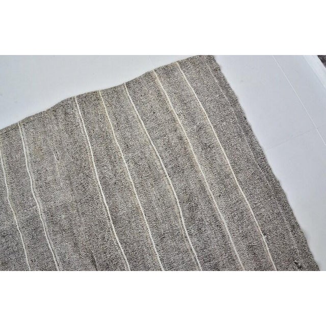 Ivory Vintage Minimalist Turkish Striped Kilim Rug in Oatmeal & Ivory Pinstripes For Sale - Image 8 of 9