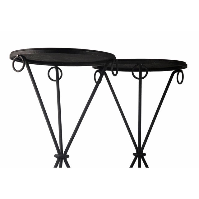 Jean-Michel Frank Pair of Mid-20th Unmarked Century Wrought Iron Guéridon Tables Designed by Jean Michel-Frank for the Company Comte s.A. For Sale - Image 4 of 11