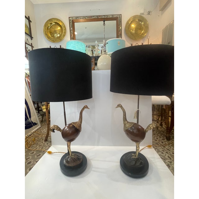 Figurative Rare Ostrich Table Lamps With, a-Pair For Sale - Image 3 of 12