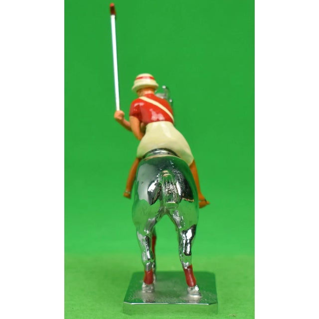 Traditional Late 20th Century Lejeune Chrome Polo Pony & Player With Red Stripe Jersey Colour Car Mascot For Sale - Image 3 of 6