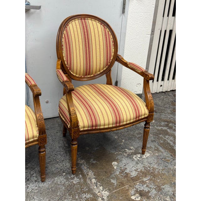 Ethan Allen Francesca French Louis XVI Upholstered Armchairs, Pair For Sale - Image 9 of 12