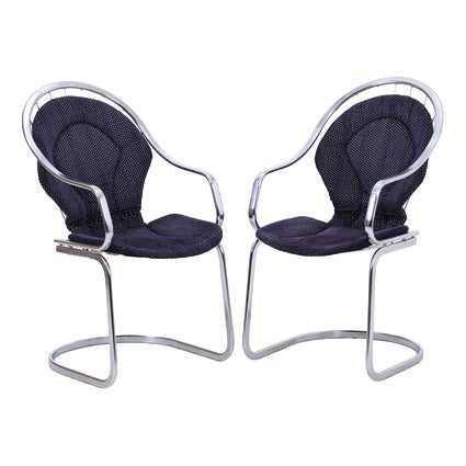 Cantilever Armchairs in Chrome by Gastone Rinaldi, Set of 2 For Sale