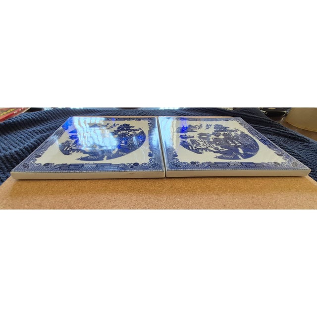 Japanese Late 20th Century Johnson Brothers Blue Willow Square Ceramic Trivets - a Pair For Sale - Image 3 of 6