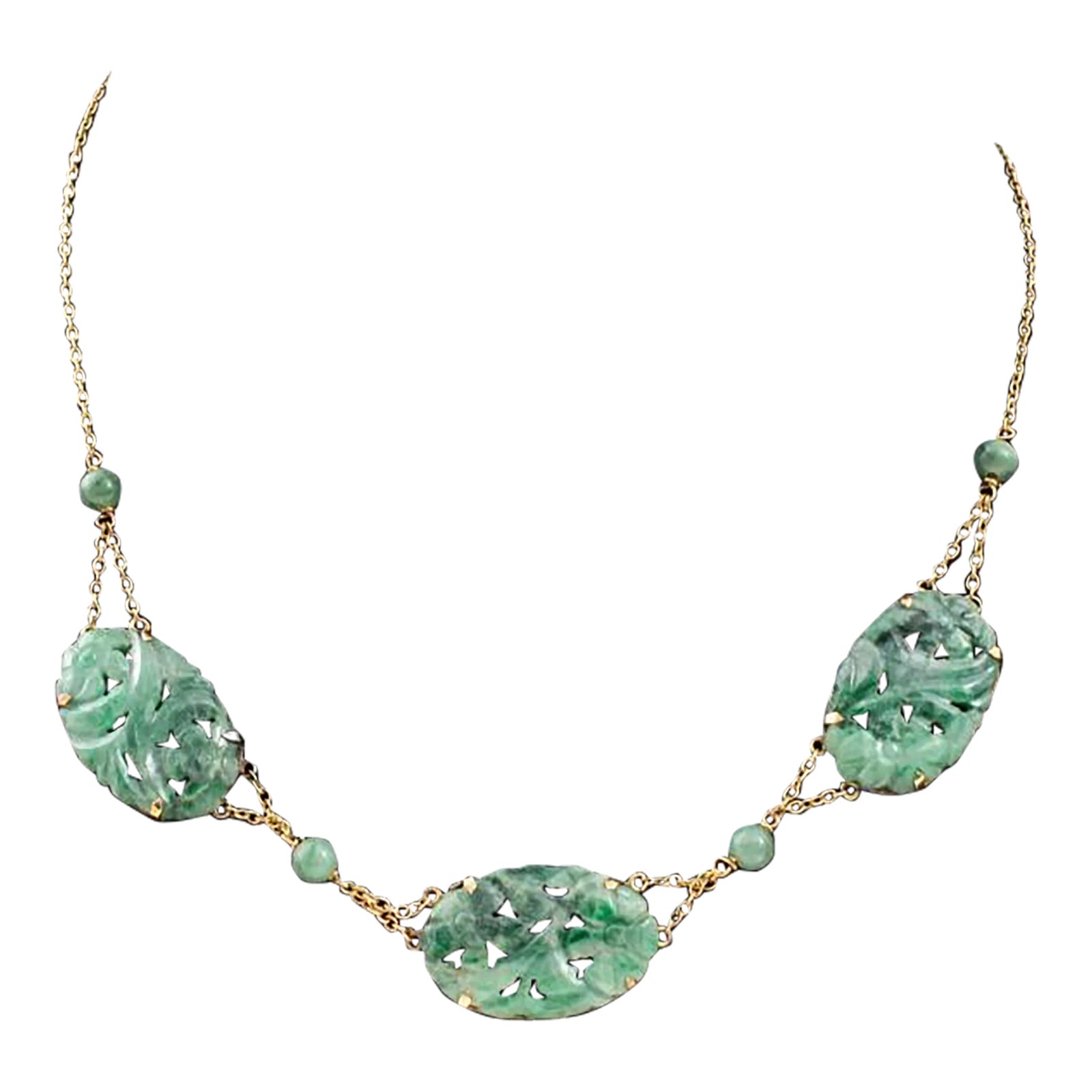 Antique 10k Gold Chinese Carved Jade Necklace Chairish