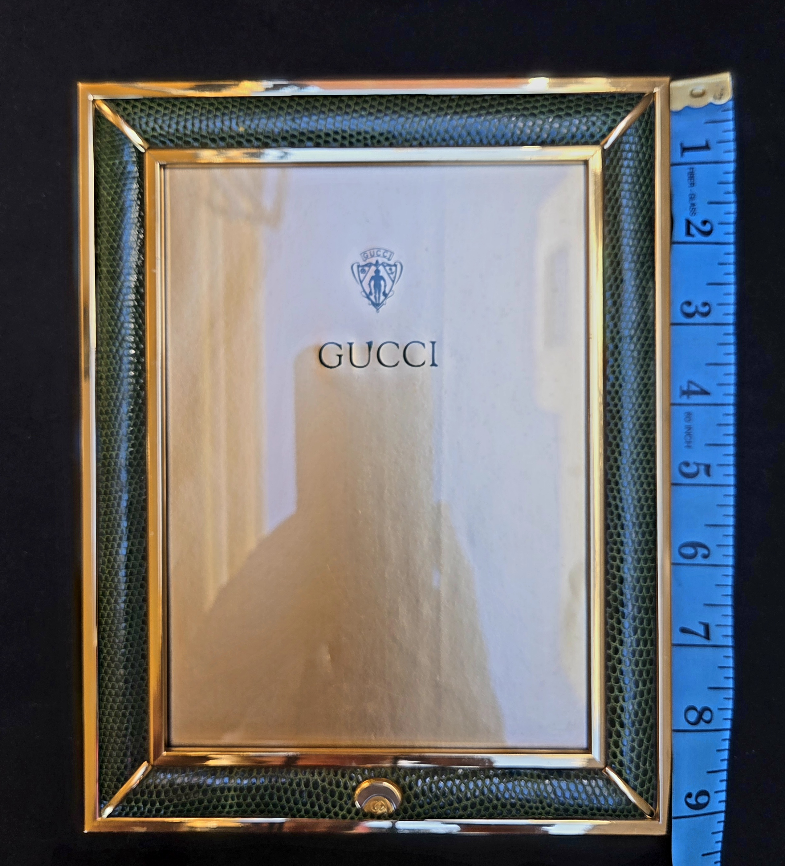 Vintage Gucci Green Lizard Skin Leather & Brass Picture Frame