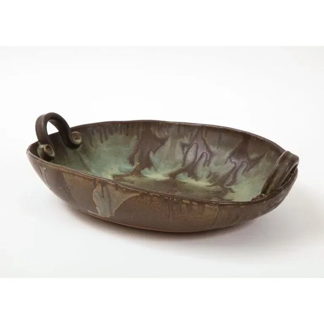 1960's Mid-Century Modern studio made signed decorative pottery bowl with handles, in vintage original condition with...