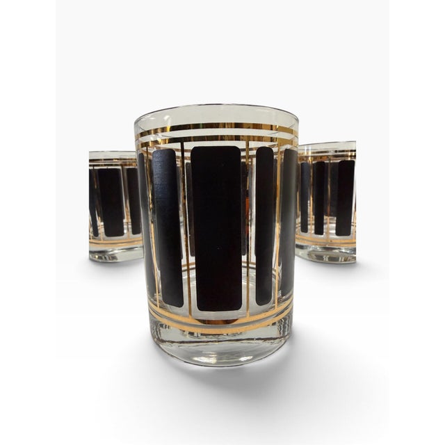 Mid 20th Century Mid-Century Modern Culver "ServeMates" 22k Gold & Black Block Rocks Glasses - Set of 6 For Sale In West Palm - Image 6 of 6