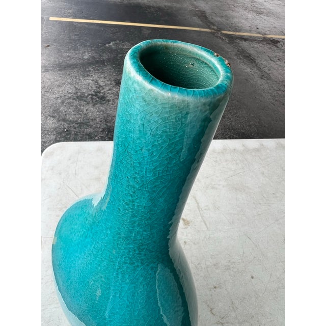 Late 20th Century Mid-Century Style Large Turquoise Ceramic Long-Neck Tear-Drop Vase For Sale - Image 5 of 7