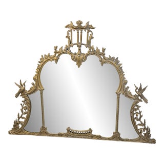 Late 19th Century Ornate Chinoiserie Regency Style Mirror With Carved Bird Accents For Sale