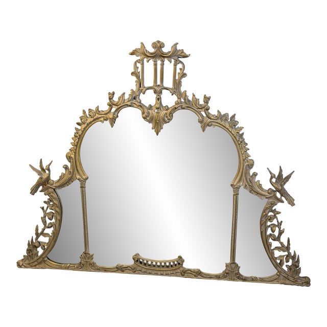 Late 19th Century Ornate Chinoiserie Regency Style Mirror With Carved Bird Accents For Sale