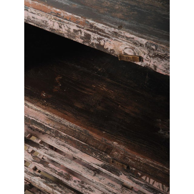 Distressed Pink Wooden Shelf Cabinet With Graphic Patina For Sale In Greensboro - Image 6 of 6