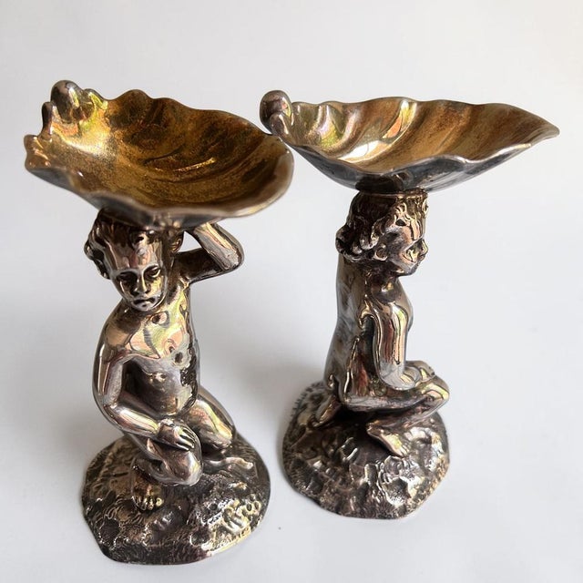 Silver-Plated Gilt Lined Figural Salts Cellars from Elkington, 1900s, Set of 2 For Sale - Image 6 of 7