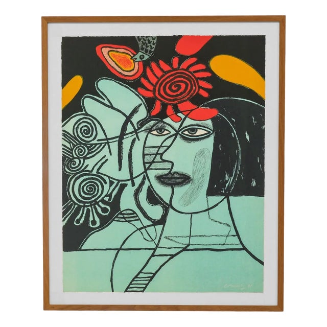 Guillaume Corneille (1922-2010), Visage de Femmes, Framed Lithograph, 1991 For Sale