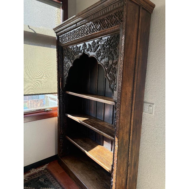 Indian Antique Hand-Carved Indian Wooden Bookshelf / Display Cabinet For Sale - Image 3 of 10