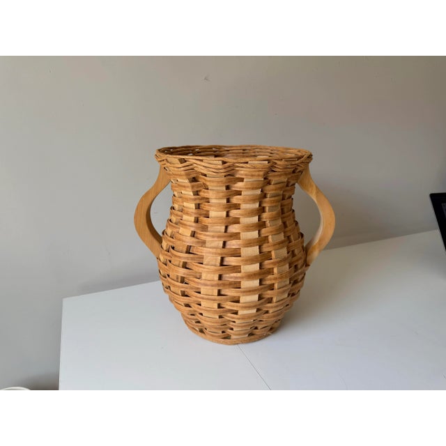 Vintage Oversized Woven Double Handled Floor Vase For Sale - Image 4 of 10
