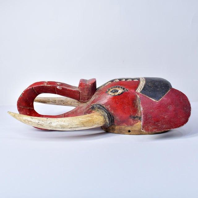 African Antique Red Elephant Mask Cote d'Ivoire For Sale - Image 15 of 17