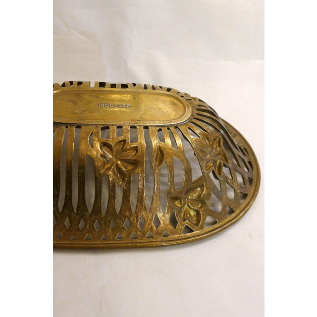Gold Mid-Century Art Nouveau Style Openwork Gilt Brass Basket, 1950s For Sale - Image 8 of 11