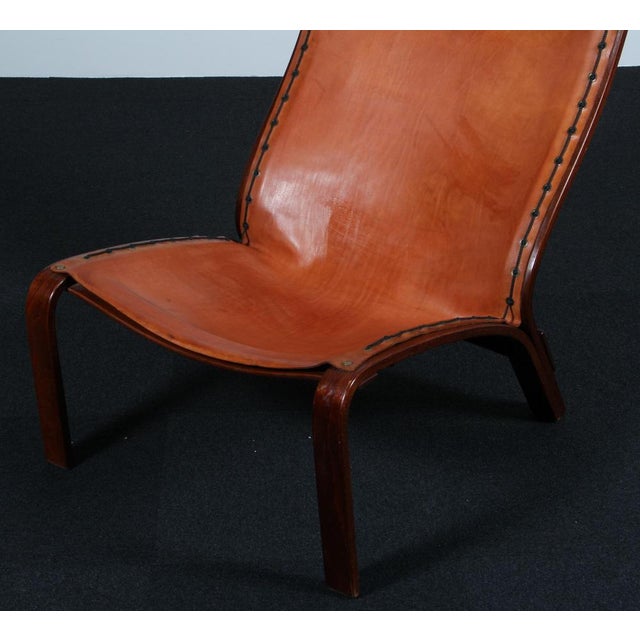 Danish Lounge Chair in Beech and Butthide Leather, 1970s For Sale - Image 4 of 9