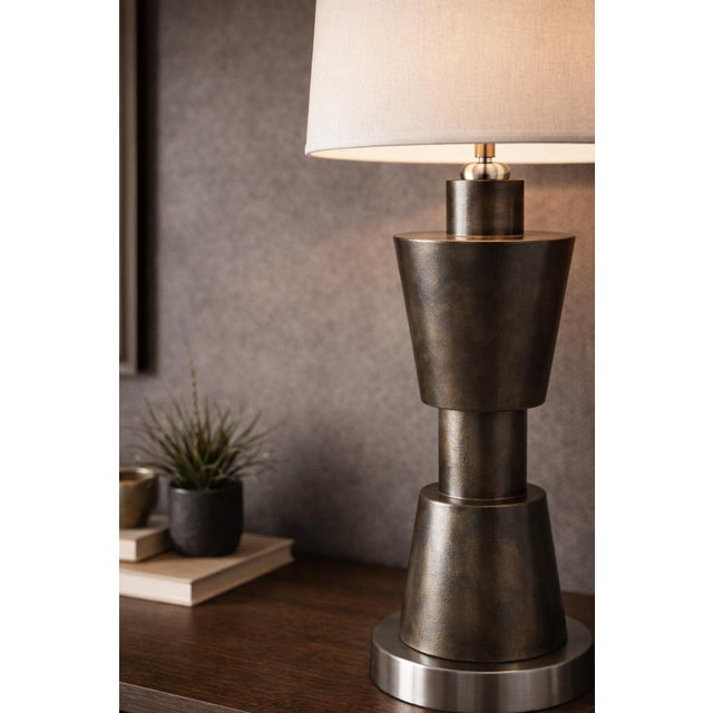 Late 20th Century Large Architectural Brutalist Table Lamp in Aged Bronze Finish – 36″ Sculptural Statement Lamp For Sale In Los Angeles - Image 6 of 11