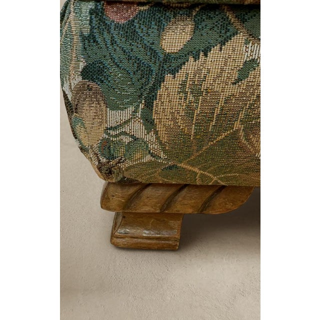 Wood Vintage Botanical Tapestry Ottoman on Carved Hardwood Feet For Sale - Image 7 of 8