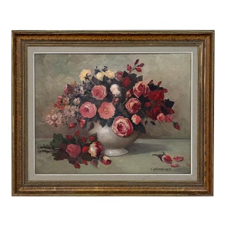 Dutch Still Life of Garden Roses in an Ironstone Tureen by L. Snijders, Dated 1973 For Sale