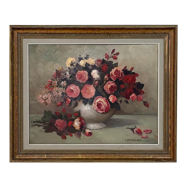 Dutch Still Life of Garden Roses in an Ironstone Tureen by L. Snijders, Dated 1973 For Sale