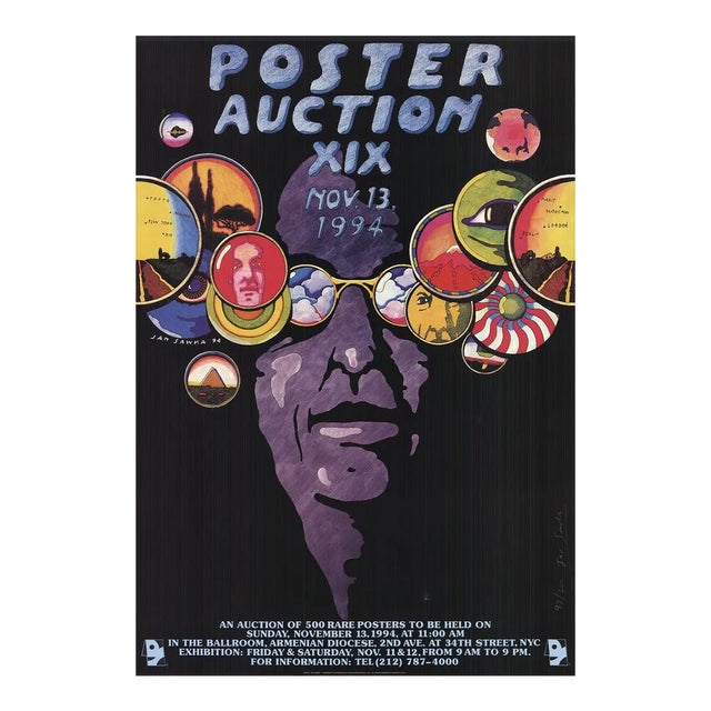 1994 Jan Sawka 'Poster Auction XIX' Vintage Multicolor,Purple Offset Lithograph For Sale